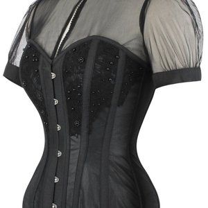 Corset Story Instant Shape Black Mesh Corset With Semi-sheer Sleeves